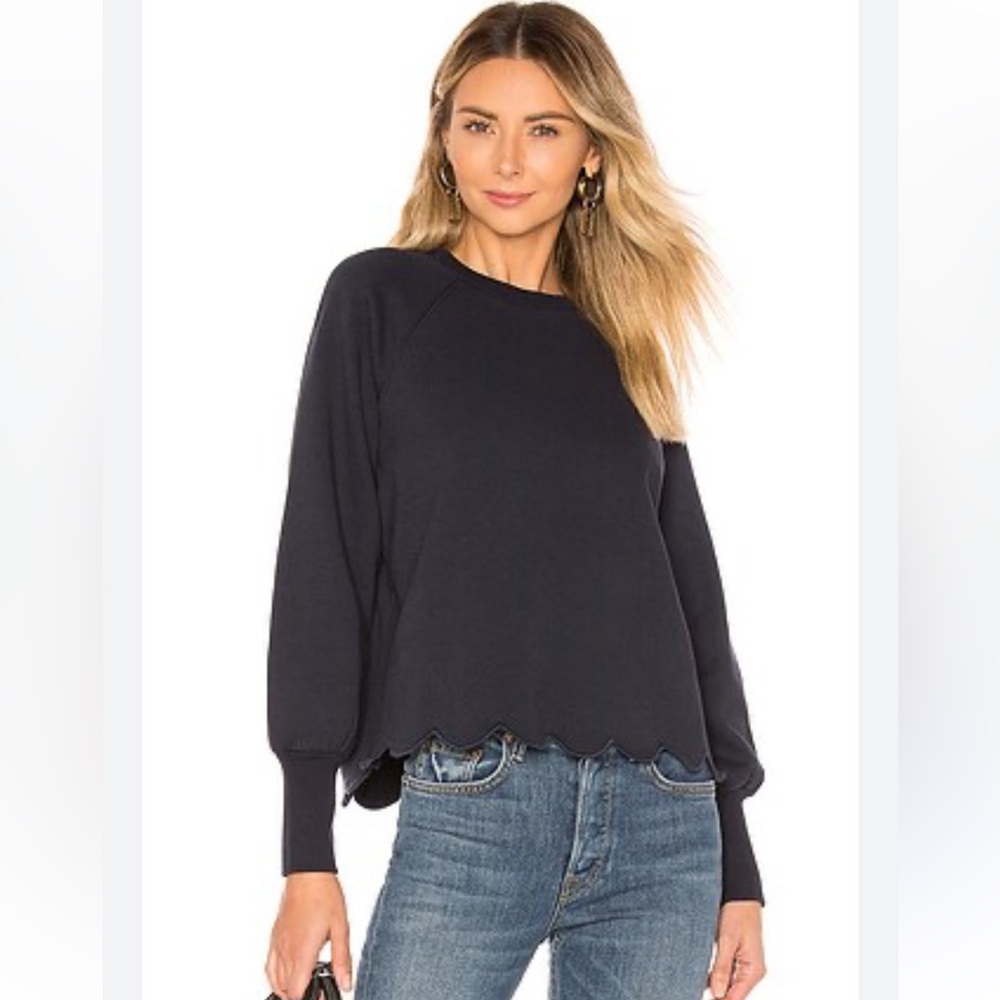 Frame Denim Black‎ Scallop Trim crew neck size large